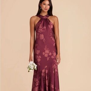 Eileen Matte Satin Dress – Sangria Whimsical Blooms – Size Small - Birdy Grey